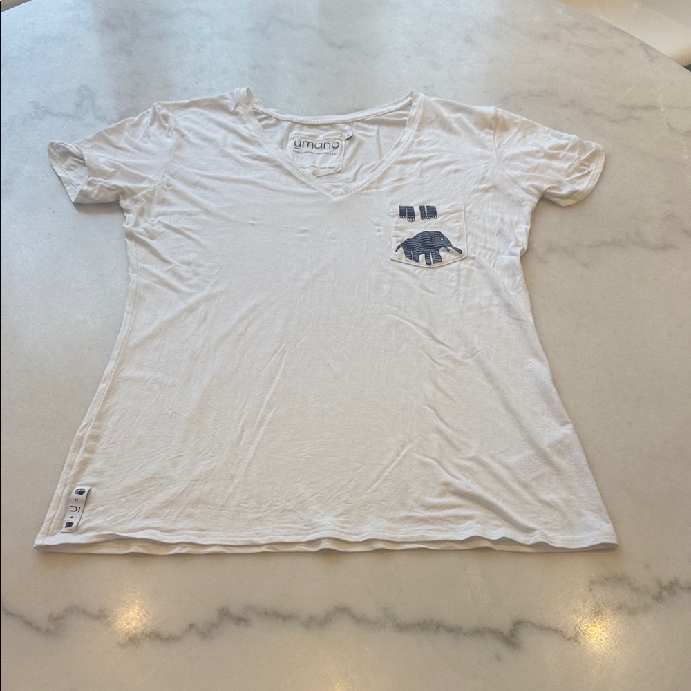 White Tee with Navy Elephant Design